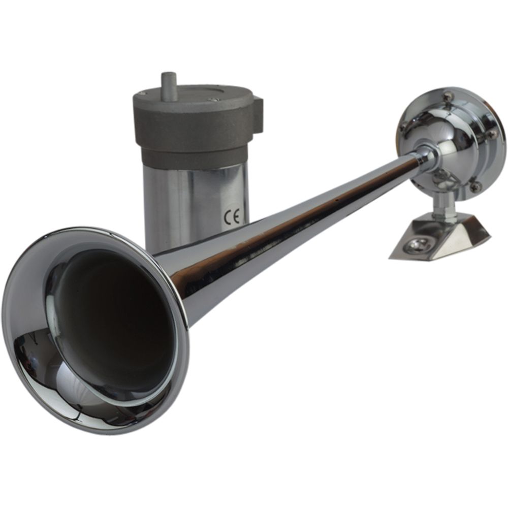 Image 1: Sea-Dog Chrome Plated Trumpet Airhorn Long Single w/Compressor