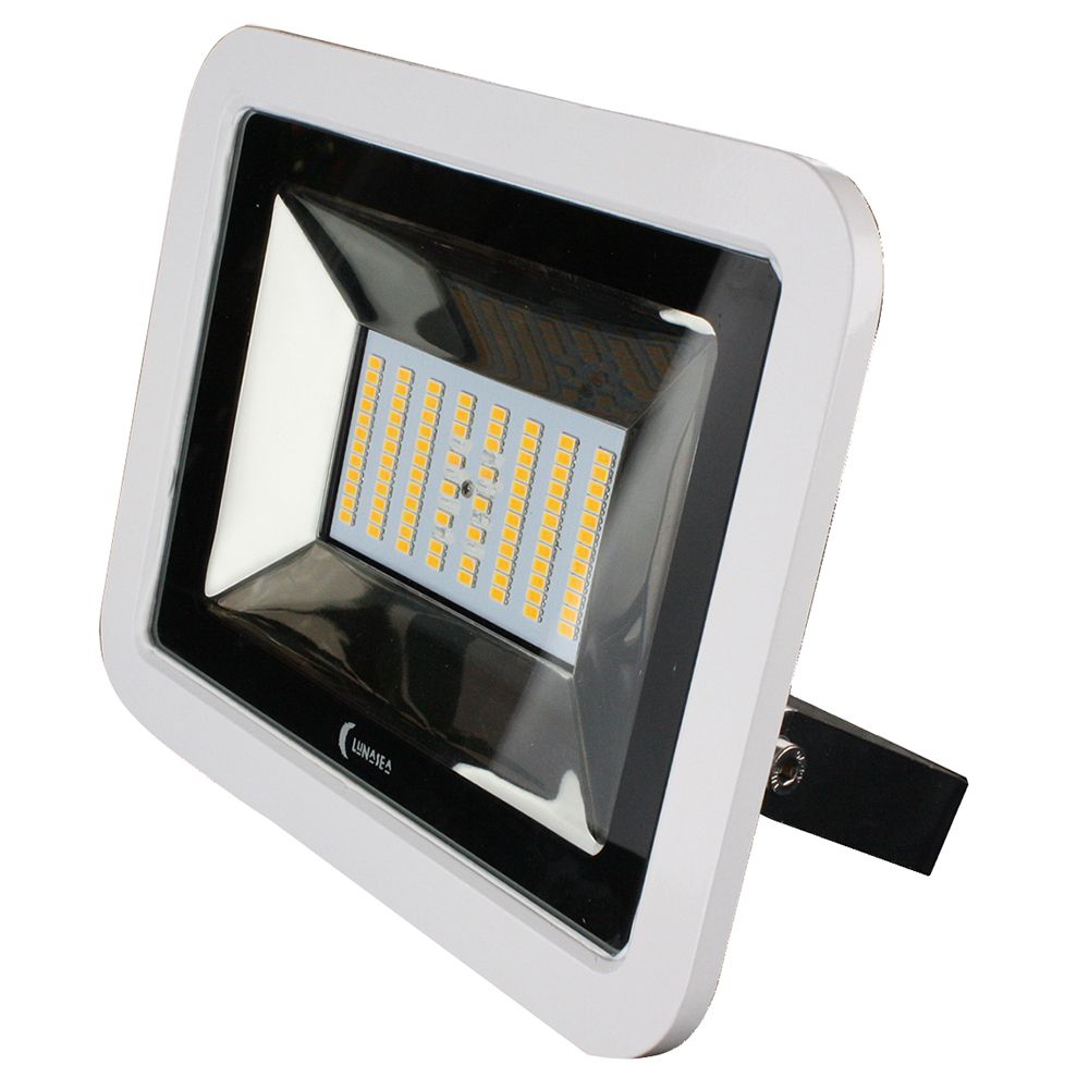 Image 1: Lunasea 35W Slimline LED Floodlight, 120/240VAC Only, Cool White, 4500 Lumens, 3' Cord - White Housing