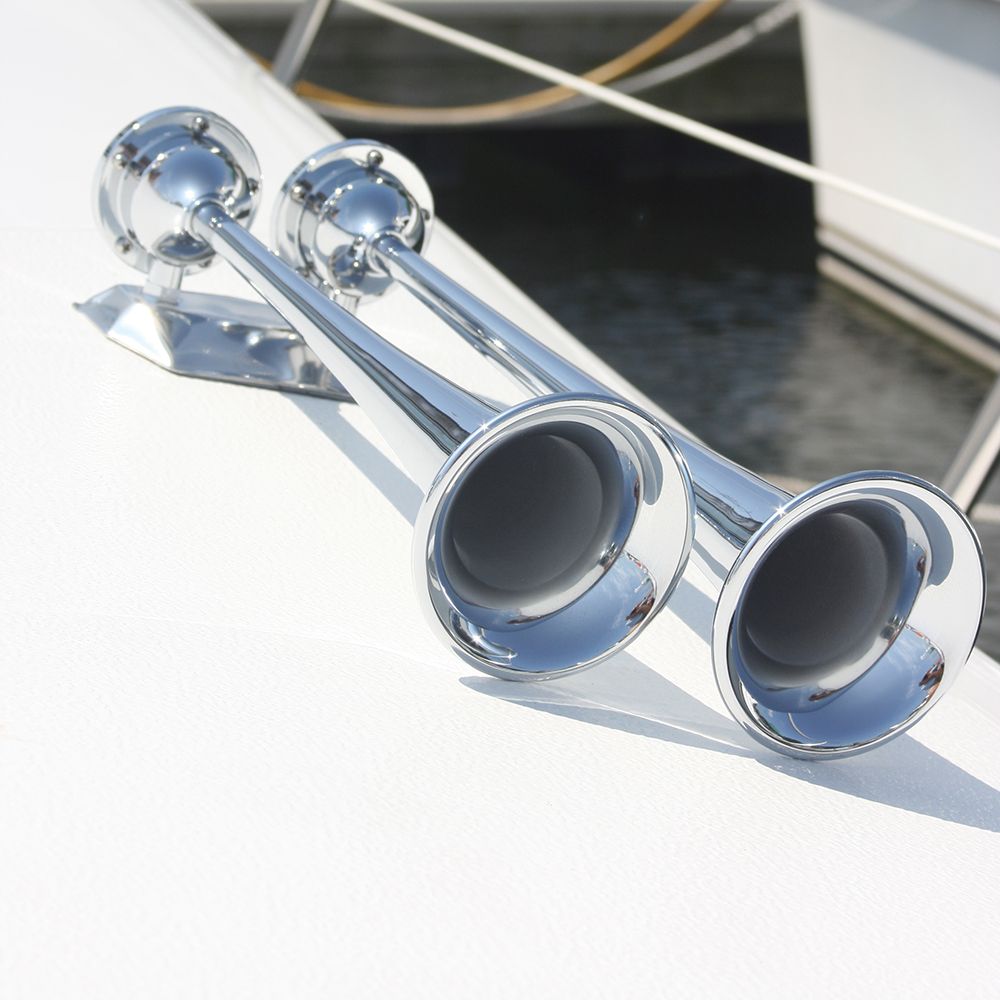 Image 2: Marinco 24V Chrome Plated Dual Trumpet Air Horn