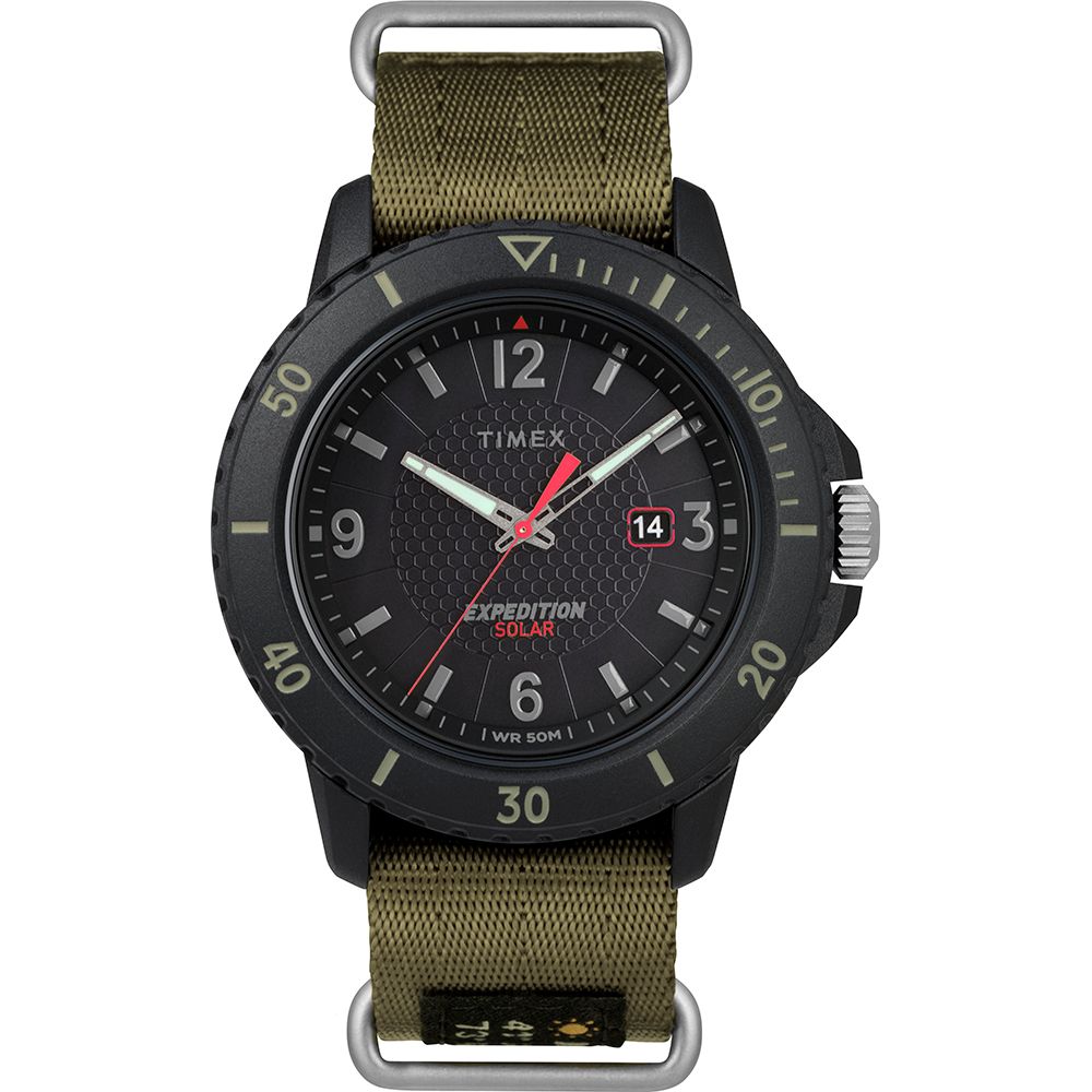Image 1: Timex Gallatin Nylon Slip-Thru Watch - Solar Green/Black Dial