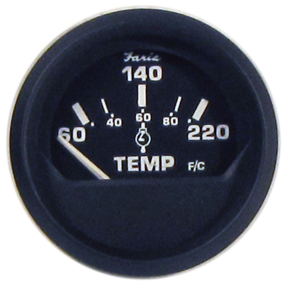 Image 1: Faria Euro Black 2" Cylinder Head Temperature Gauge (60 to 220° F) with Sender