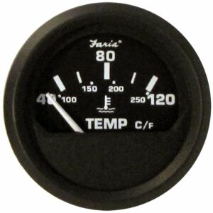 Image 1: Faria Euro Black 2" Water Temperature Gauge - Metric (40 to 120° C)