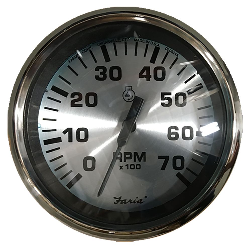 Image 1: Faria Spun Silver 4" Tachometer (7000 RPM) (Outboard)