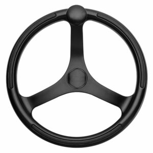Image 1: Schmitt Marine Primus Wheel 13.5" Black 3/4" Tapered Shaft w/Knob Finger Grips - Black Powder Coat