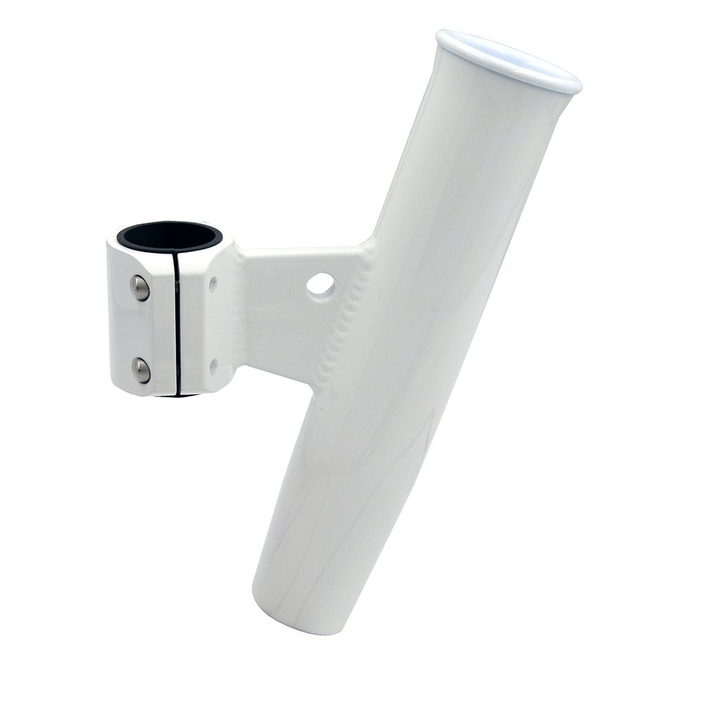 Image 1: C.E. Smith Aluminum Vertical Clamp-On Rod Holder 1-2/3" OD White Powdercoat w/Sleeve