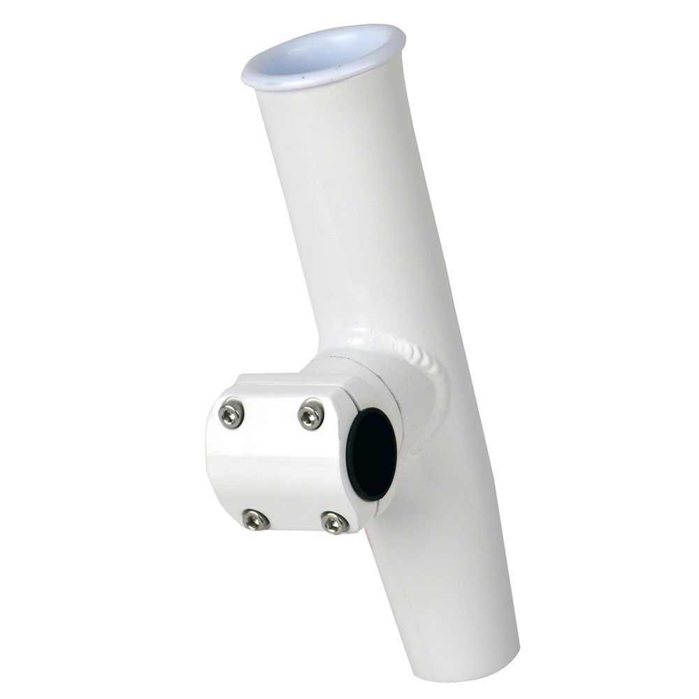 Image 1: C.E. Smith Adjustable Mid Mount Rod Holder - 7/8" or 1" OD - White Powder Coat Aluminum w/Sleeve & Hex Key