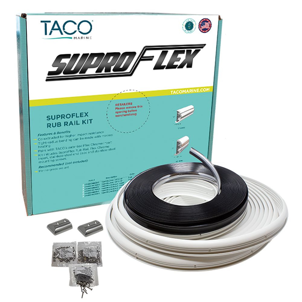 Image 1: TACO SuproFlex Rub Rail Kit - White with Flex Chrome Insert - 2"H x 1.2"W x 60'L