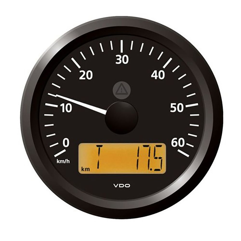 Image 1: Veratron 3-3/8" (85 mm) ViewLine Speedometer - 0 to 60 KMH - 12/24V - Black Dial & Triangular Bezel