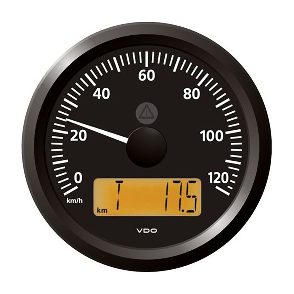 Image 1: Veratron 3-3/8" (85 mm) ViewLine Speedometer - 0 to 120 KMH - 12/24V - Black Dial & Triangular Bezel