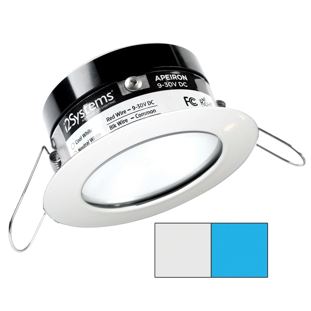 Image 1: i2Systems Apeiron PRO A503 - 3W Spring Mount Light - Round - Cool White & Blue - White Finish