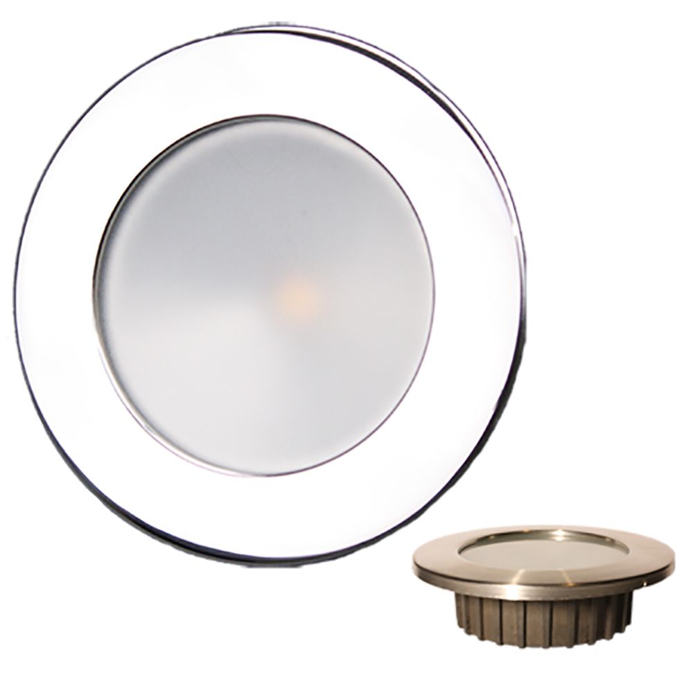 Image 1: Lunasea "ZERO EMI” Recessed 3.5” LED Light - Warm White w/Polished Stainless Steel Bezel - 12VDC