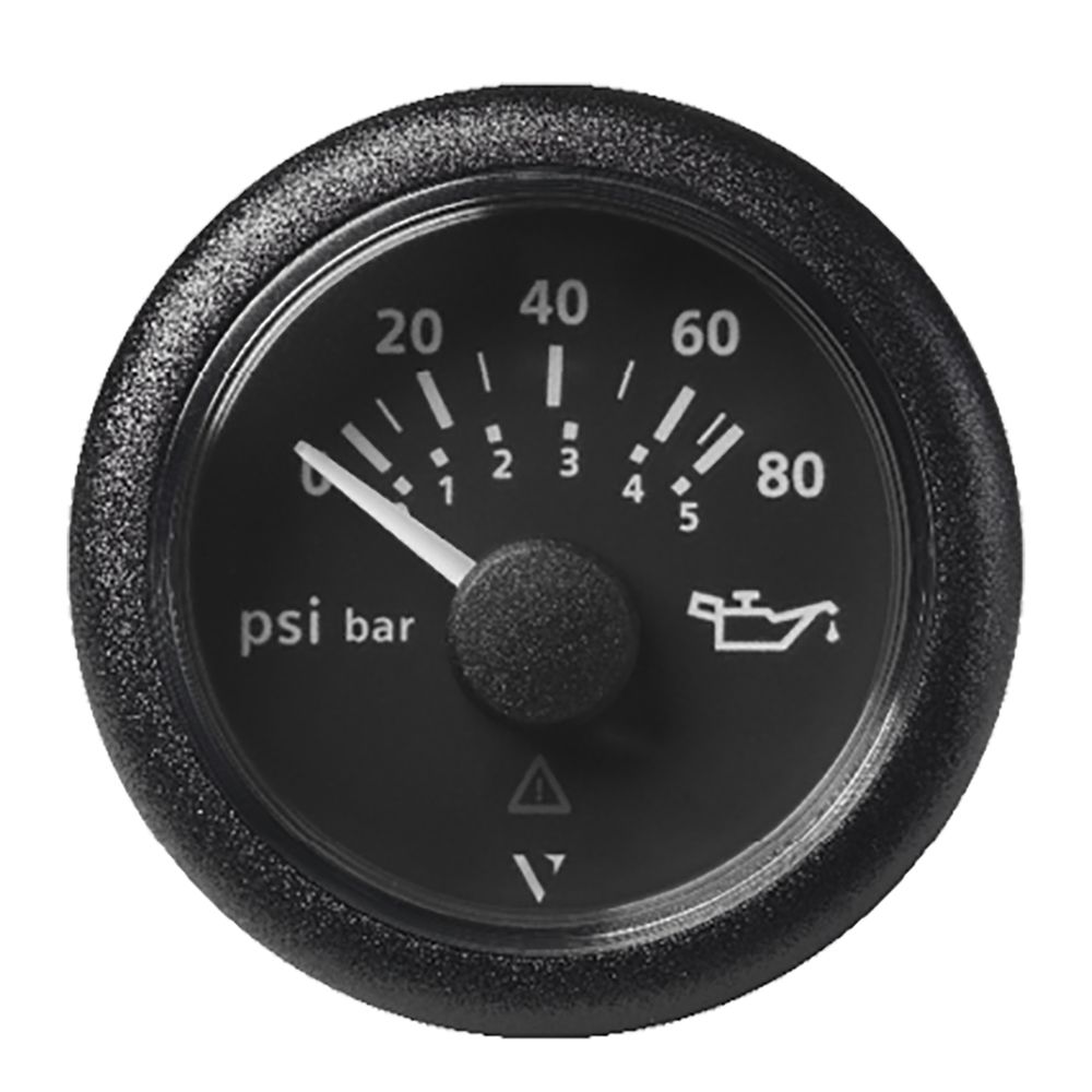 Image 1: Veratron 52MM (2-1/16") ViewLine Oil Pressure Gauge 80 PSI/5 Bar - Black Dial & Round Bezel