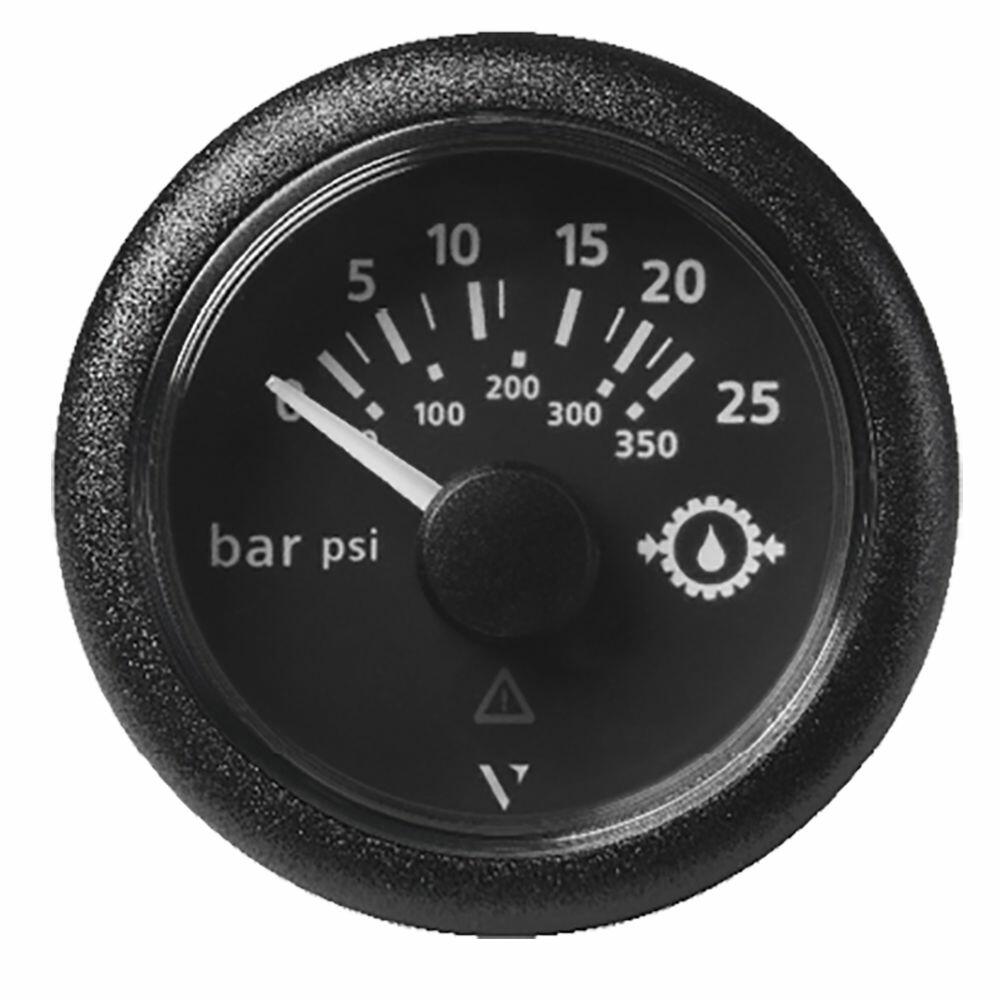 Image 1: Veratron 52MM (2-1/16") ViewLine Transmission Oil Pressure 25 Bar/350 PSI - Black Dial & Round Bezel