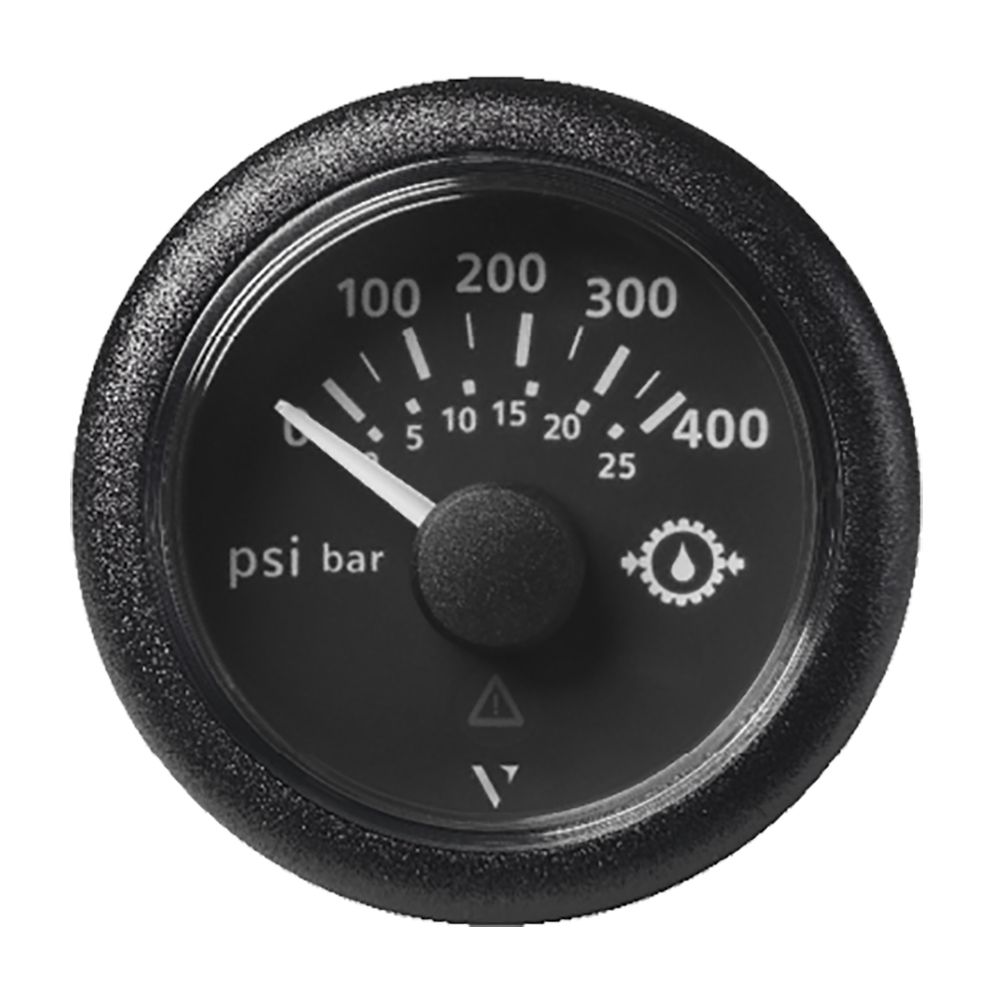 Image 1: Veratron 2-1/16" (52mm) ViewLine Transmission Oil Pressure 400 PSI/25 Bar - Black Dial & Round Bezel