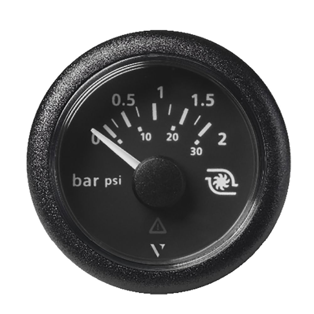 Image 1: Veratron 52MM (2-1/16") ViewLine Boost Pressure Gauge 2 Bar/30 PSI - Black Dial & Round Bezel