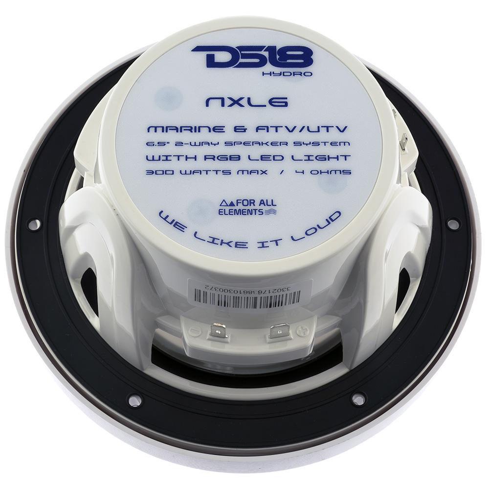 Image 7: DS18 HYDRO 6.5" 2-Way Marine Speakers w/RGB LED Lights 300W - White