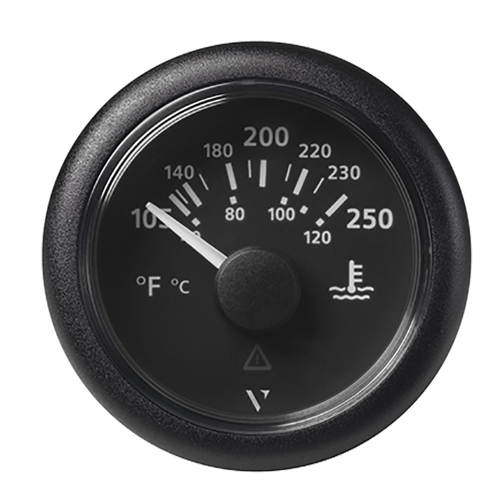 Image 1: Veratron 52MM (2-1/16") ViewLine Water Temperature Gauge - 100-250°F - Black Dial & Bezel