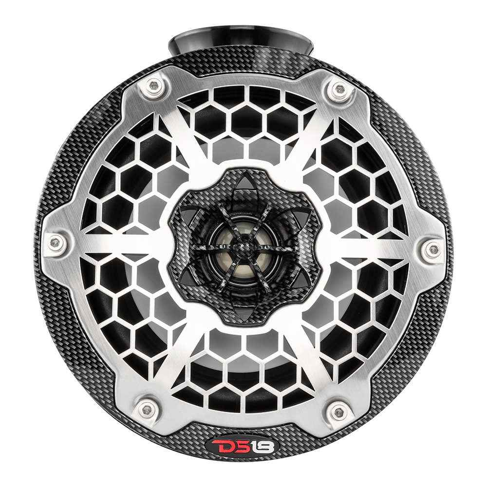 Image 4: DS18 HYDRO 6.5" Compact Wakeboard Pod Tower Speaker w/RGB LED Lights - 375W - Black Carbon Fiber