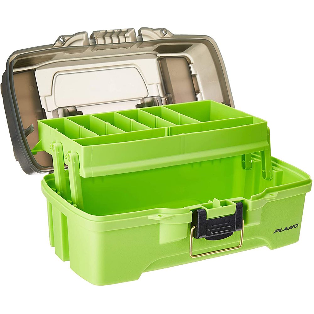 Image 1: Plano 1-Tray Tackle Box w/Dual Top Access - Smoke & Bright Green