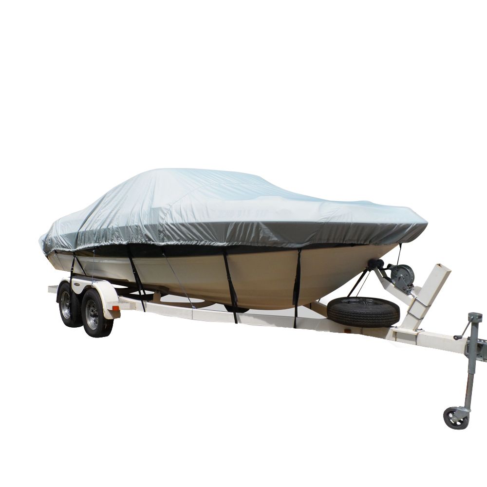 Image 1: Carver Flex-Fit™ PRO Polyester Size 3 Boat Cover f/Fish & Ski Boats I/O or O/B & Wide Bass Boats - Grey