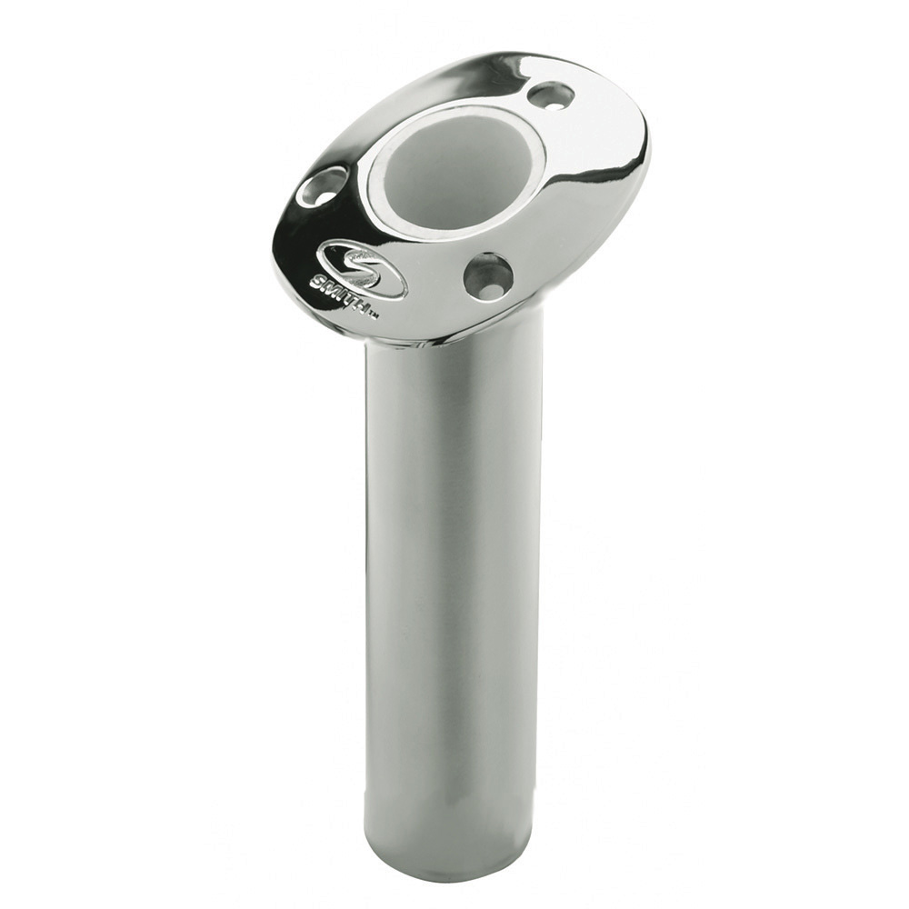 Image 1: C.E. Smith Flush Mount Rod Holder - 15 Degree & 9" Depth - Stainless Steel - Cast Gimbal - White Vinyl Liner