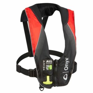 Image 1: Onyx A/M-24 Series All Clear Automatic/Manual Inflatable Life Jacket - Black/Red - Adult
