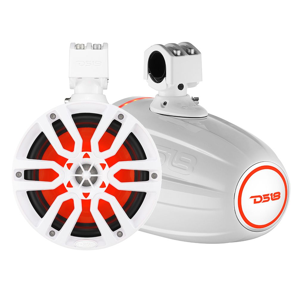 Image 1: DS18 X Series HYDRO 6.5" Wakeboard Pod Tower Speaker w/RGB LED Light - 300W - White