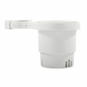 Image 1: Camco Clamp-On Rail Mounted Cup Holder - Small for Up to 1-1/4" Rail - White 
