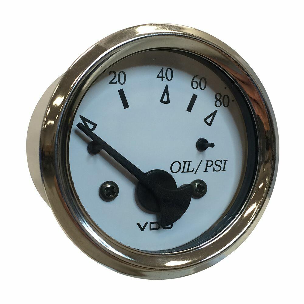 Image 1: VDO Cockpit Marine 52MM (2-1/16") Oil Pressure Gauge - White Dial/Chrome Bezel