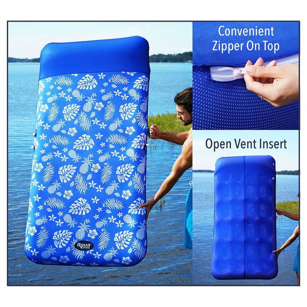 Image 3: Aqua Leisure Supreme Oversized Controued Lounge Hibiscus Pineapple Royal Blue w/Docking Attachment