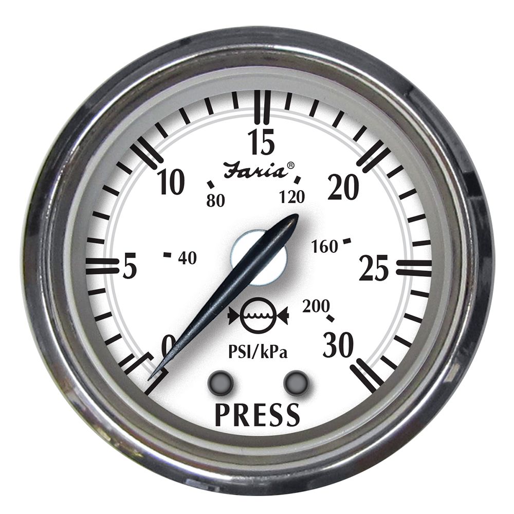 Image 1: Faria Newport SS 2" Water Pressure Gauge Kit - 0 to 30 PSI