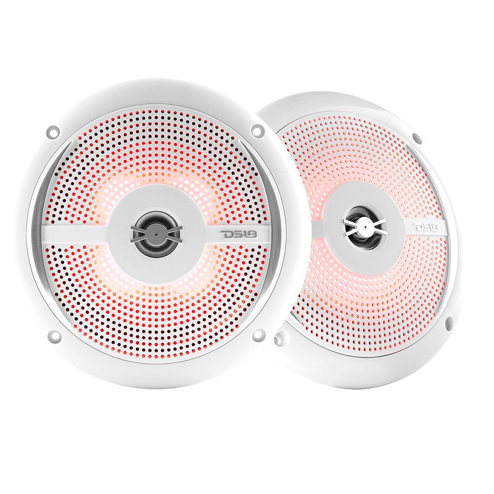 Image 1: DS18 HYDRO 6.5" 2-Way Marine Slim Speakers w/RGB LED Lighting 100W - White