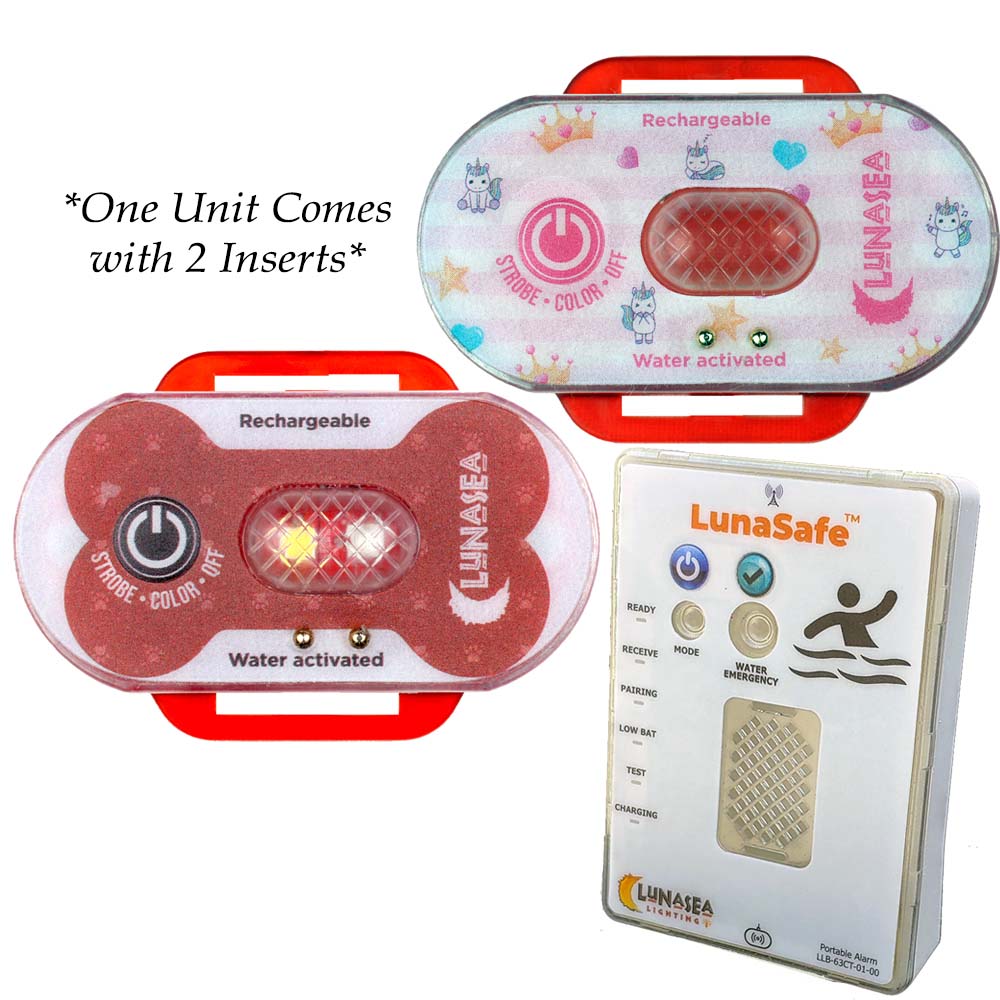 Image 1: Lunasea Child/Pet Safety Water Activated Strobe Light w/RF Transmitter & Portable Audio/Visual Receiver - Red Case