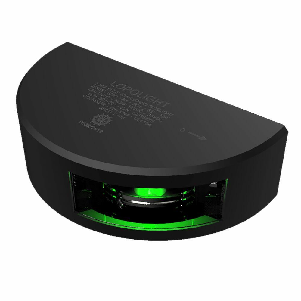 Image 1: Lopolight Series 301-001 - Starboard Sidelight - 2NM - Vertical Mount - Green - Black Housing - 6M Cable