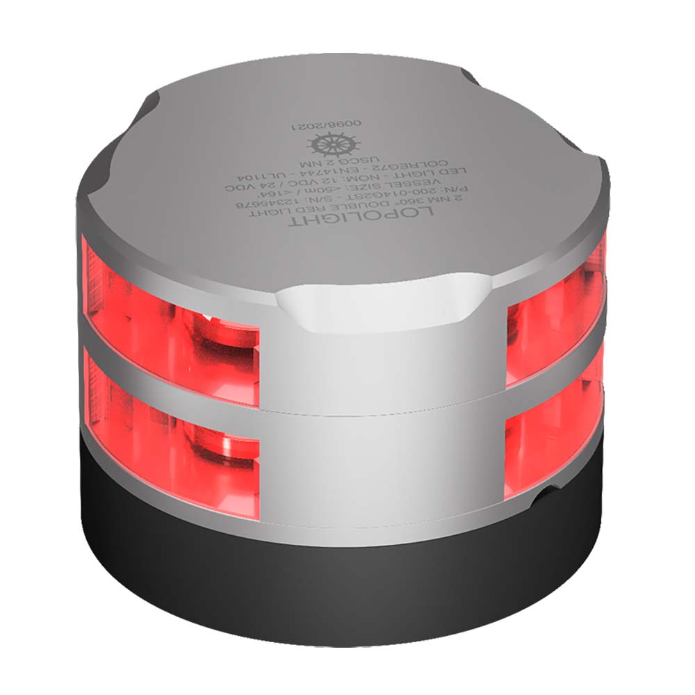 Image 1: Lopolight Series 200-014 - Double Stacked Navigation Light - 2NM - Horizontal Mount - Red - Silver Housing