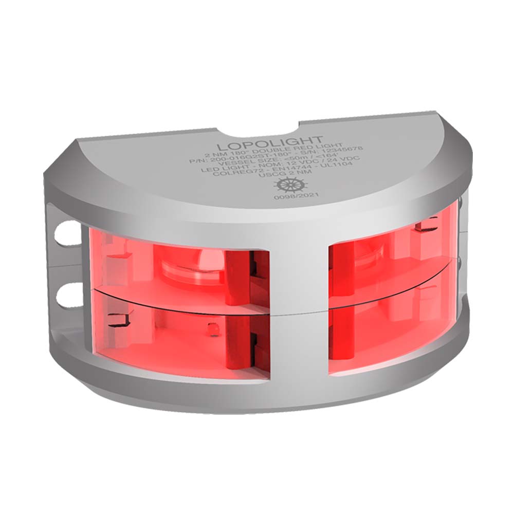 Image 1: Lopolight Series 200-016 - Double Stacked Navigation Light - 2NM - Vertical Mount - Red - Silver Housing