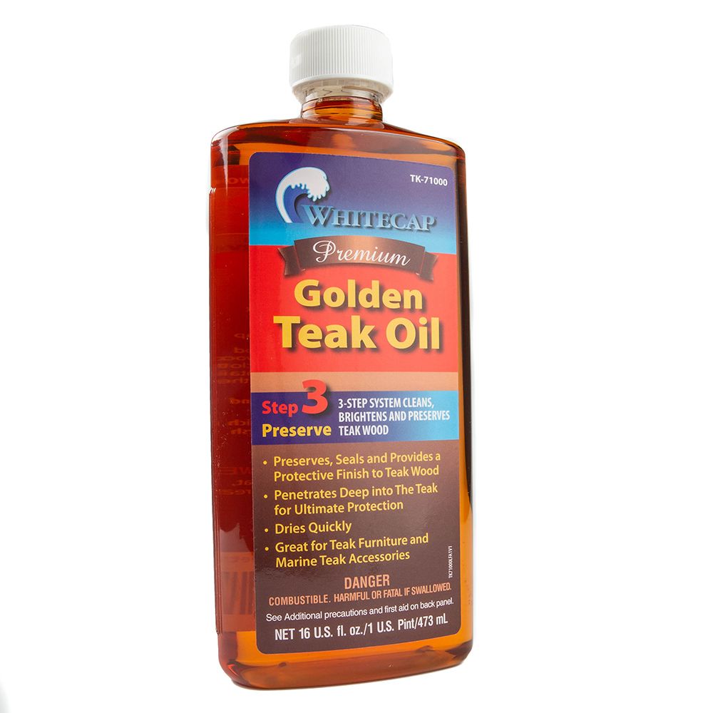 Image 1: Whitecap Premium Golden Teak Oil - 16oz