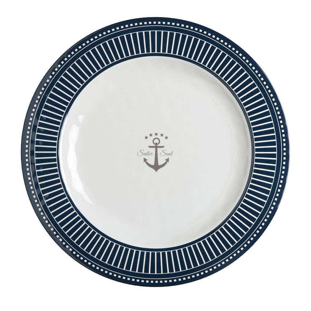 Image 1: Marine Business Melamine Flat, Round Dinner Plate - SAILOR SOUL - 10" Set of 6
