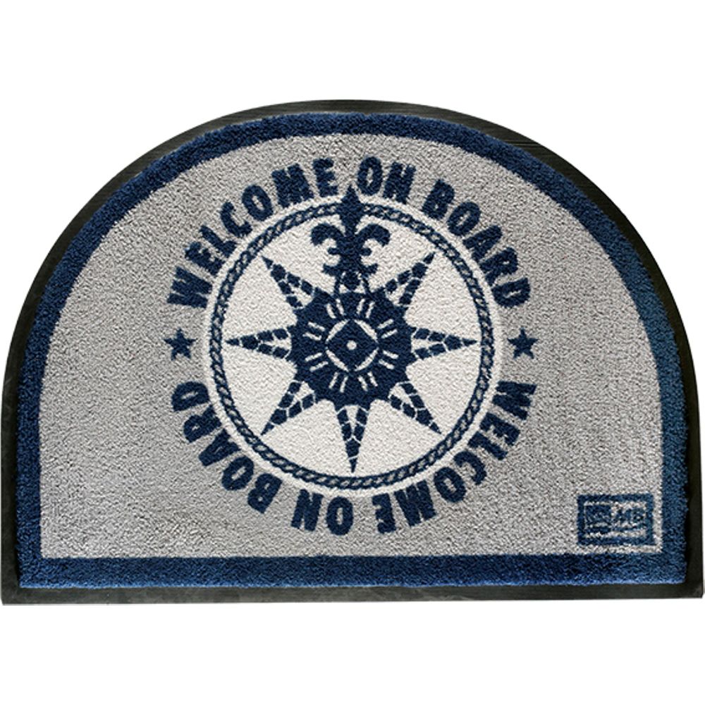 Image 1: Marine Business Non-Slip WELCOME ON BOARD Half-Moon-Shaped Mat - Blue/Grey
