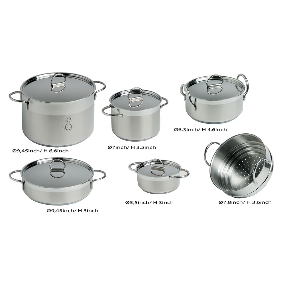 Image 1: Marine Business Kitchen Cookware Pan Set Self-Containing - Stainless Steel - Set of 8