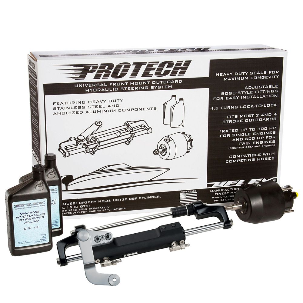 Image 1: Uflex PROTECH 3.1 Front Mount OB Hydraulic System - Includes UP28 FM Helm, Oil & UC128-TS/3 Cylinder - No Hoses