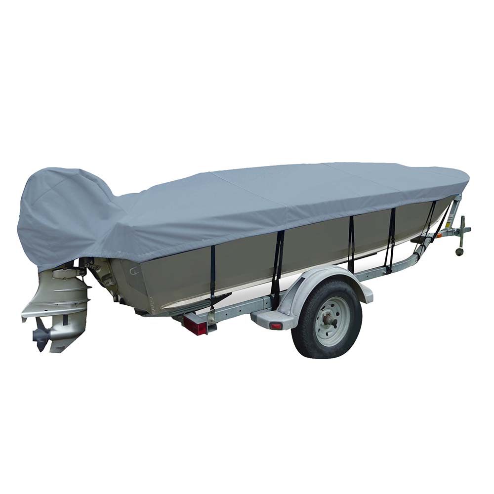 Image 1: Carver Poly-Flex II Wide Series Styled-to-Fit Boat Cover f/13.5' V-Hull Fishing Boats - Grey