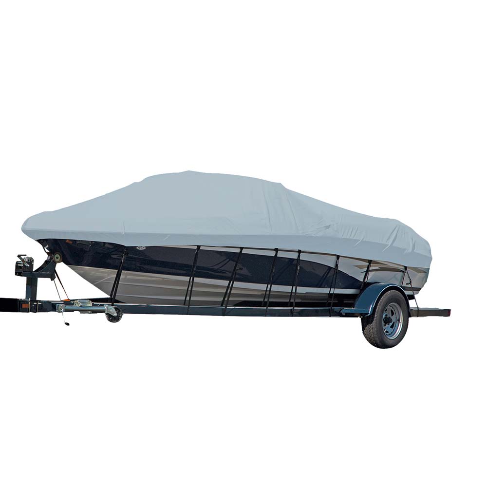 Image 1: Carver Sun-DURA® Styled-to-Fit Boat Cover f/16.5' Sterndrive V-Hull Runabout Boats (Including Eurostyle) w/Windshield and Hand/Bow Rails - Grey
