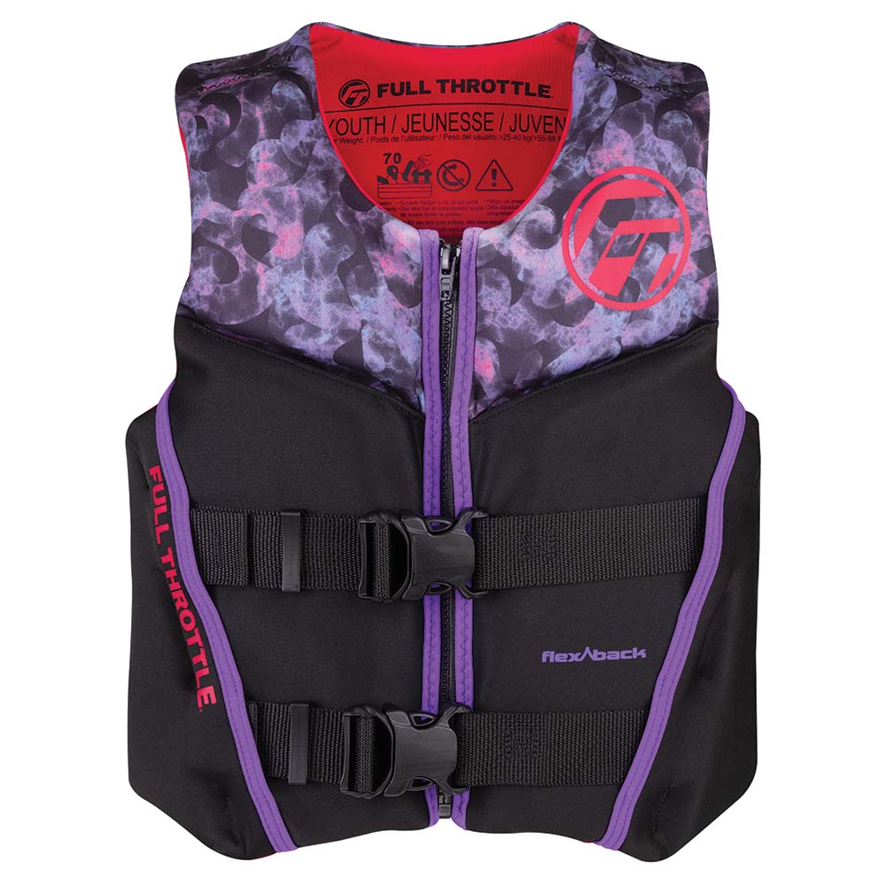 Image 1: Full Throttle Youth Rapid-Dry Flex-Back Life Jacket - Pink/Black