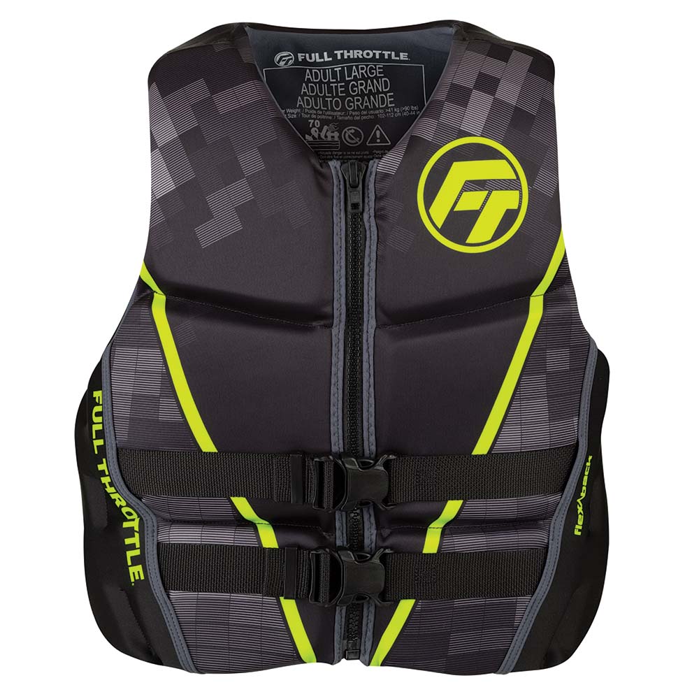 Image 1: Full Throttle Men's Rapid-Dry Flex-Back Life Jacket - L - Black/Green