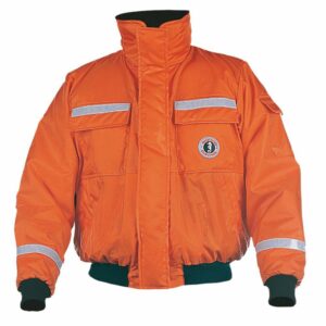 Image 1: Mustang Classic Flotation Bomber Jacket w/Reflective Tape - Orange - Medium