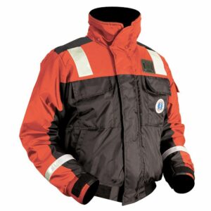 Image 1: Mustang Classic Flotation Bomber Jacket w/Reflective Tape - Orange/Black - XXL