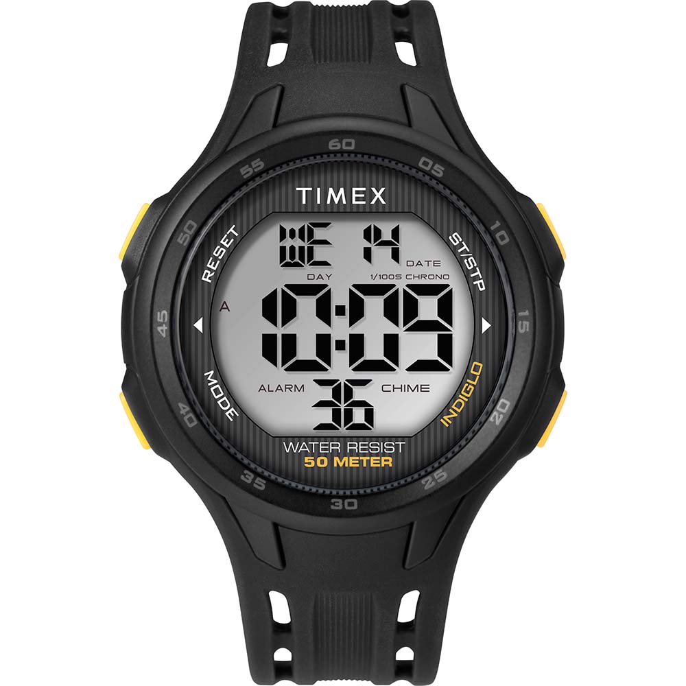Image 1: Timex DGTL 45mm Men's Watch - Black/Yellow Case - Black Strap