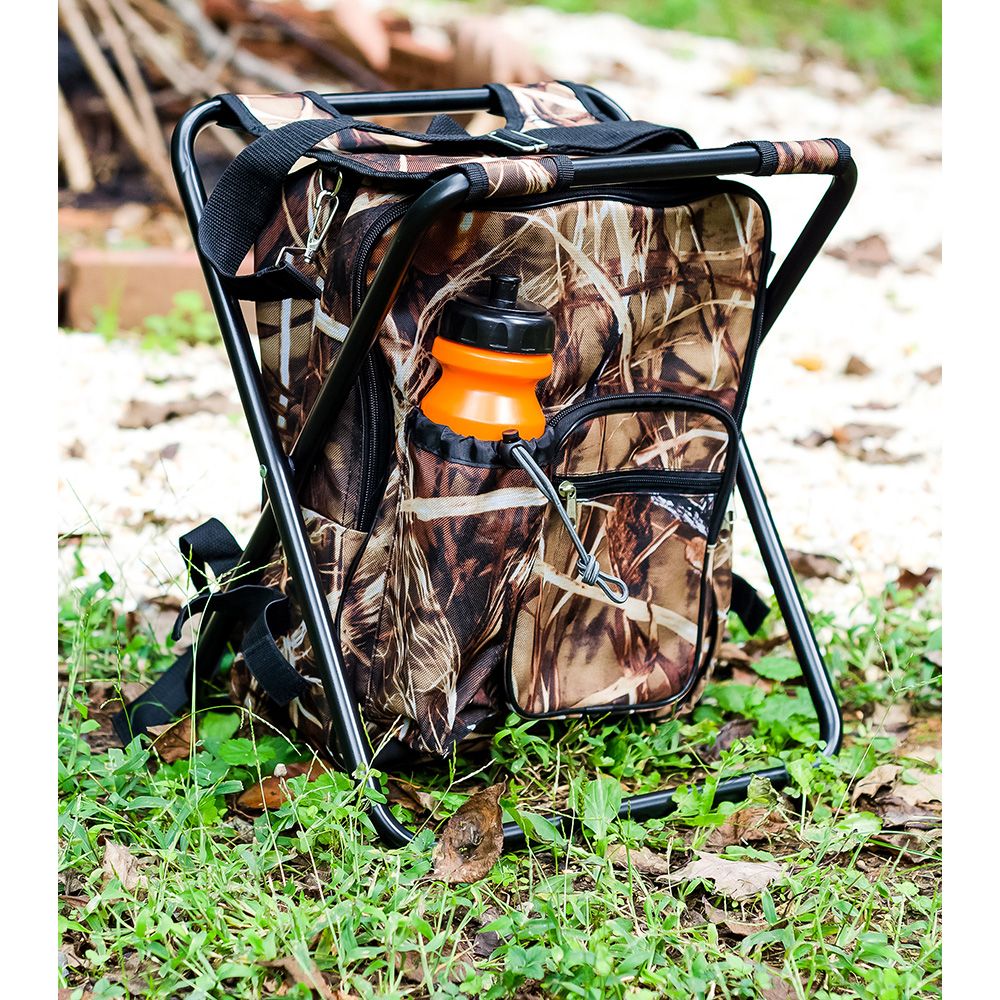 Image 6: Camco Camping Stool Backpack Cooler - Camouflage