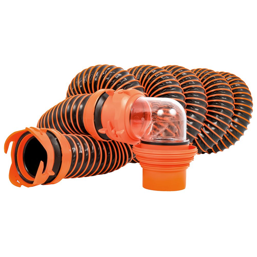 Image 1: Camco RhinoEXTREME 15' Sewer Hose Kit w/Swivel Fitting 4 In 1 Elbow Caps